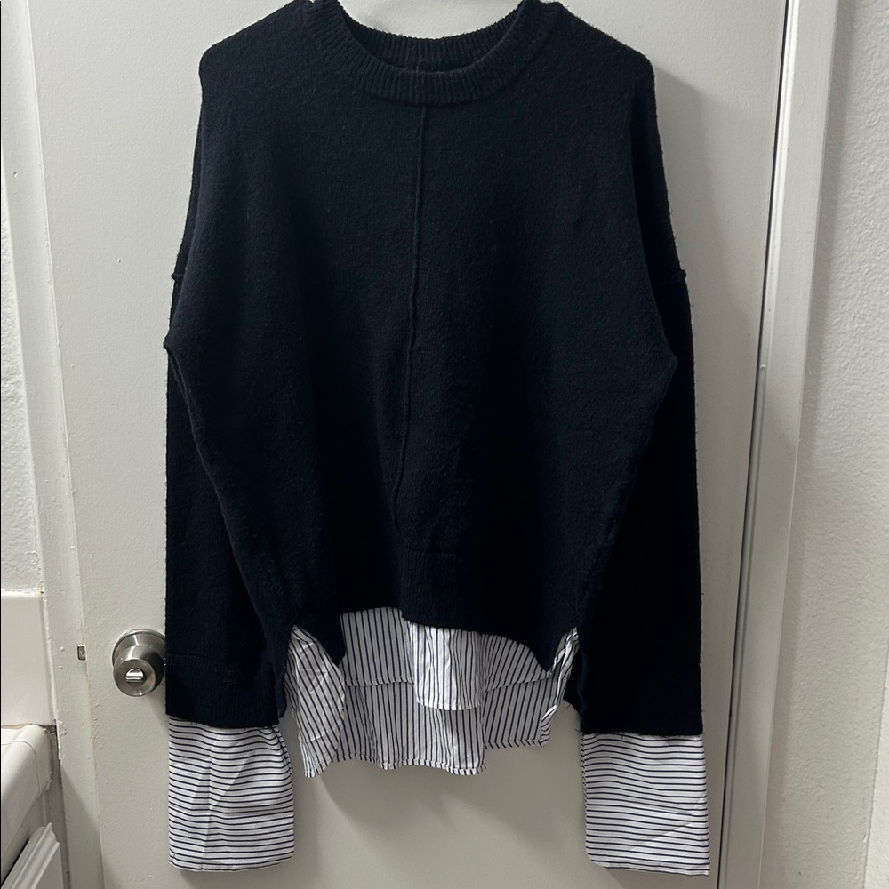 Topshop Navy Knit Sweater with dress Shirt Additions